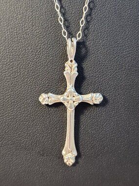 VTG Ornate Gothic Fleur De Lis Cross Pendant 925 Richline Paperclip Necklace